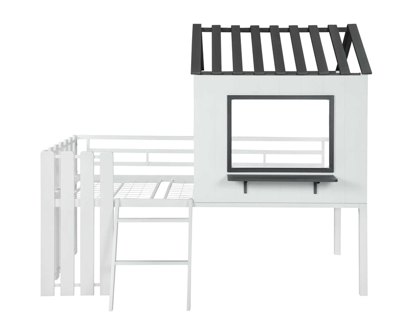 Timber - White And Gunmetal - House-Designed Twin Loft Bed - Ornate Home