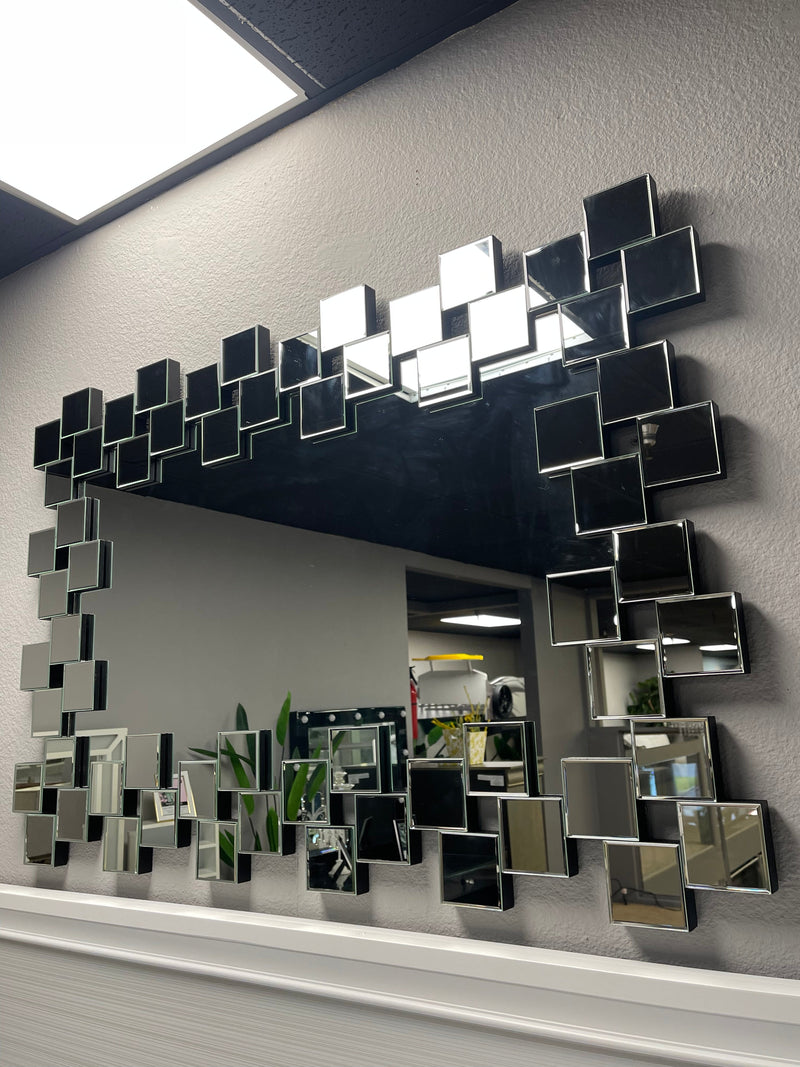 Pamela Silver Wall Mirror w/ Staggered Tiles