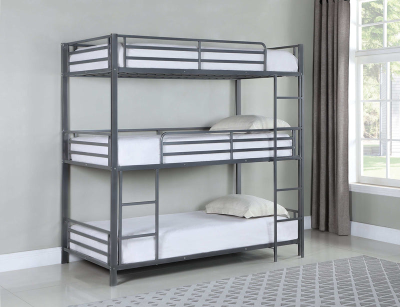 Maynard - Gunmetal - Metal Triple Twin Bunk Bed - Ornate Home