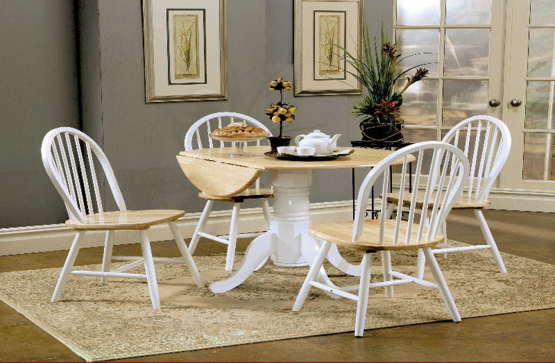 Windsor - Natural Brown & White - 5pc Drop Leaf Dining Set - Ornate Home