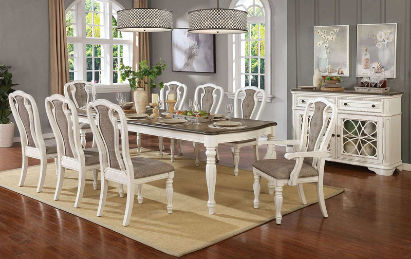 Leslie - White Wash & Walnut - 7pc Dining Room Set - Ornate Home