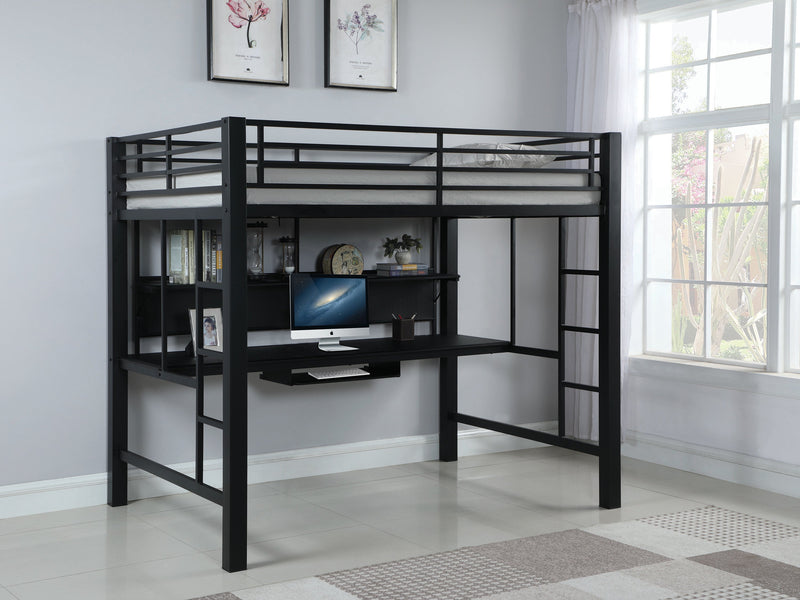 Avalon - Black - Full Workstation Loft Bed - Ornate Home