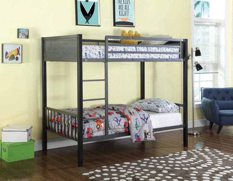 Meyers - Black & Gunmetal - Twin Over Twin Metal Bunk Bed - Ornate Home