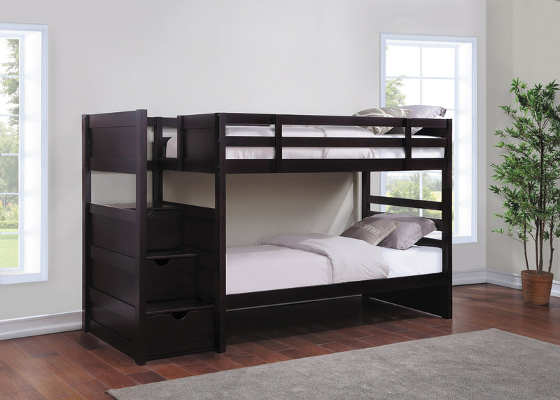 Elliott - Cappuccino - Twin Over Twin Stairway Bunk Bed - Ornate Home