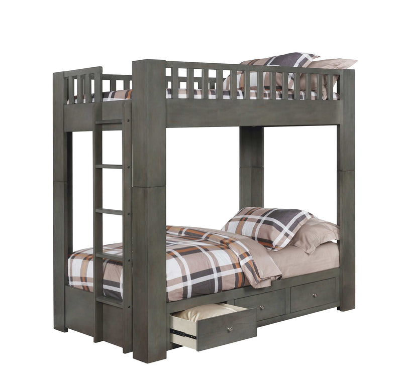 Wenco - Antique Grey - Twin/Twin Bunk Bed w/ Storage - Ornate Home