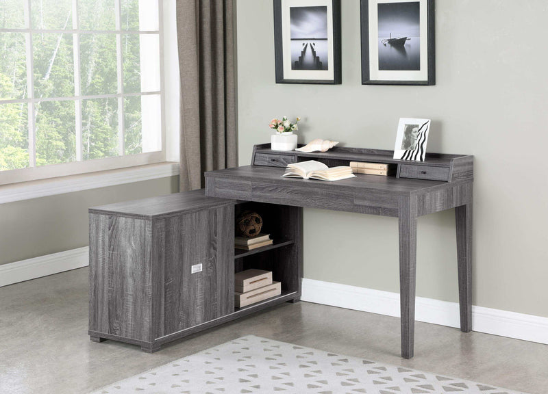 Jamara - Weathered Grey - L-shape Office Desk w/ Power Outlet - Ornate Home