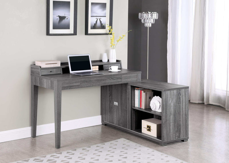 Jamara - Weathered Grey - L-shape Office Desk w/ Power Outlet - Ornate Home