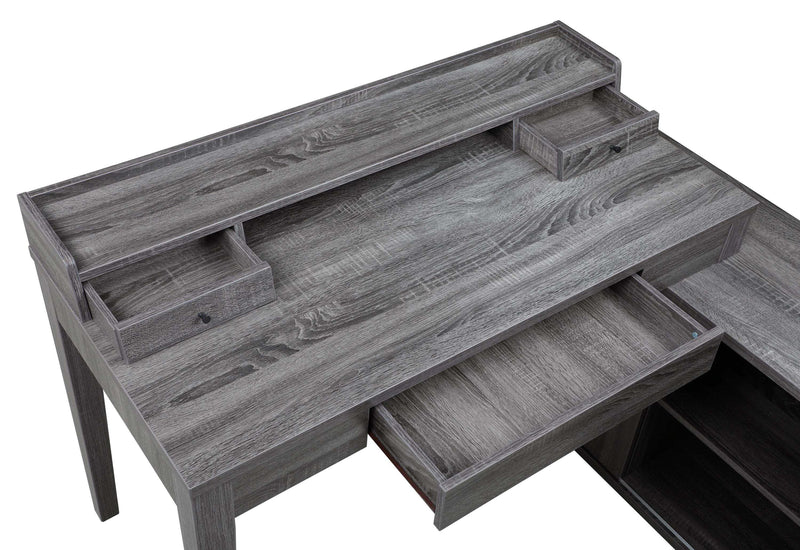 Jamara - Weathered Grey - L-shape Office Desk w/ Power Outlet - Ornate Home