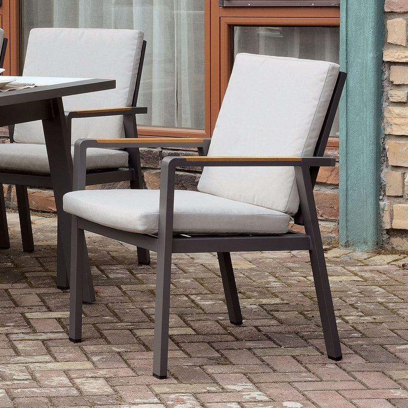 Alycia Beige & Gray Patio Arm Chairs (Set of 6)