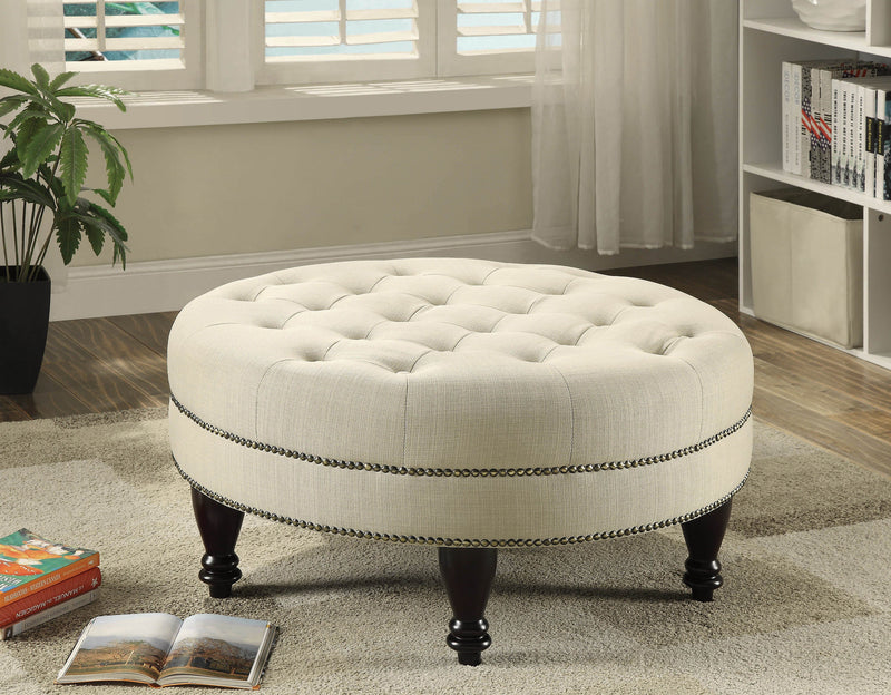 Brax - Oatmeal - Round Ottoman - Ornate Home