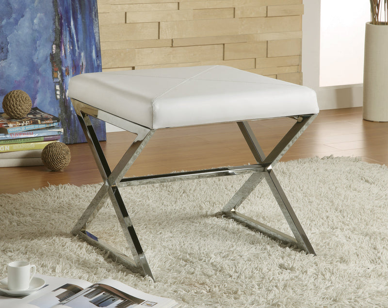 Rita White & Chrome X Cross Square Ottoman