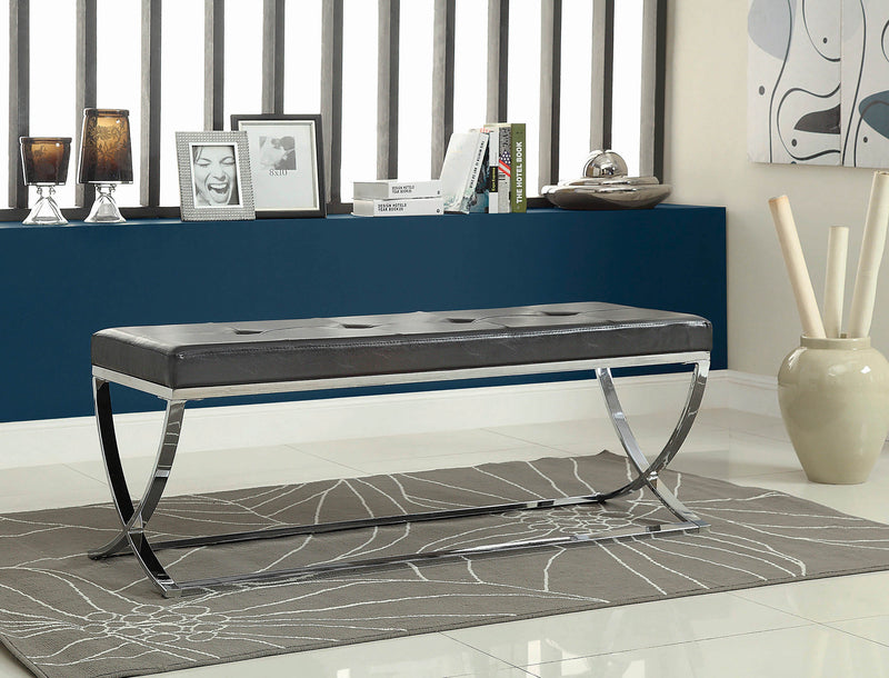 Shau - Black & Chrome - Accent Bench - Ornate Home