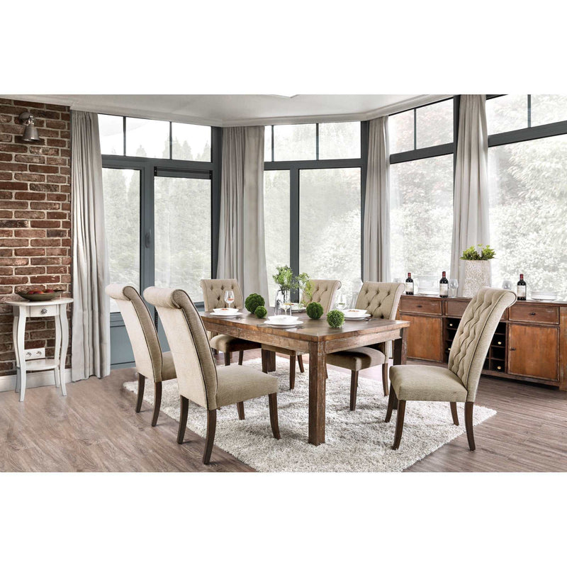 Sania I - Rustic Oak & Beige - 7pc Dining Set - Ornate Home