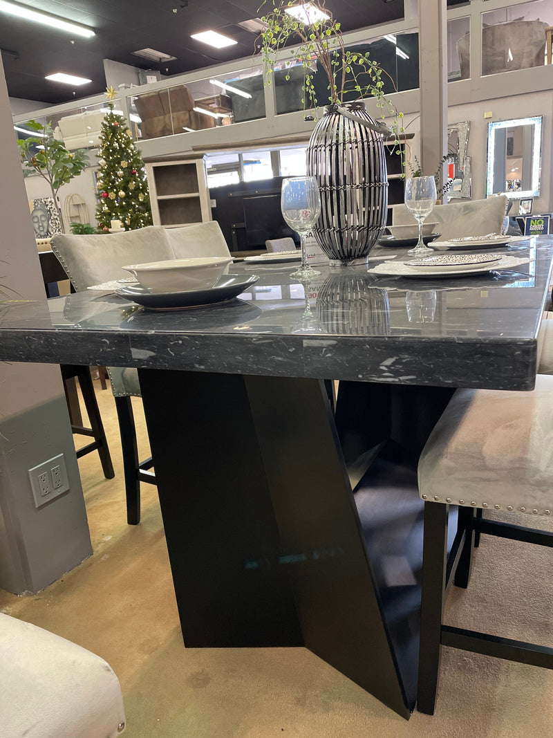 Opheim II Genuine Marble Top & Black Counter Height Table