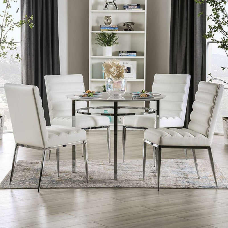 Serena White & Chrome Round Dining Table