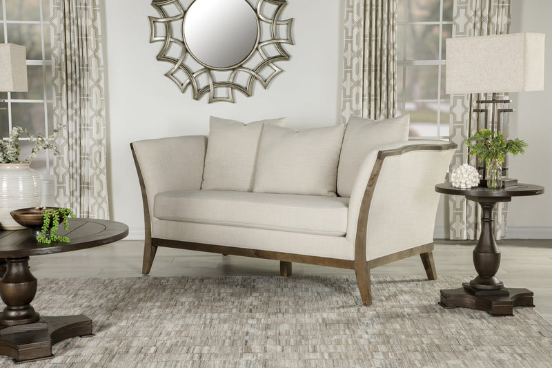 Lorraine Beige Upholstered Loveseat w/ Flared Arms