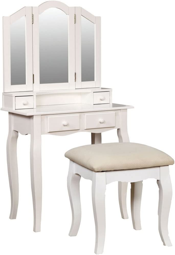 Janelle White Vanity Set w/ Stool