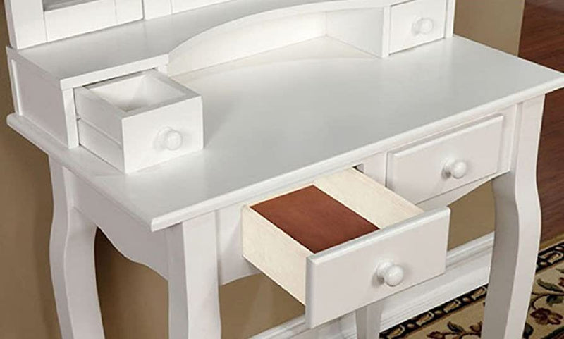 Janelle White Vanity Set w/ Stool