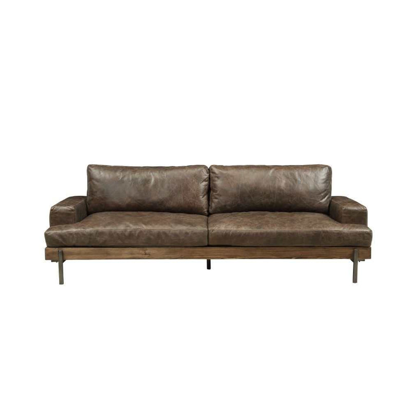 Silchester - Distress Chocolate Top Grain Leather & Oak Finish - Sofa - Ornate Home