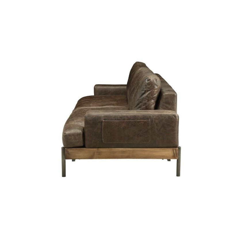 Silchester - Distress Chocolate Top Grain Leather & Oak Finish - Sofa - Ornate Home