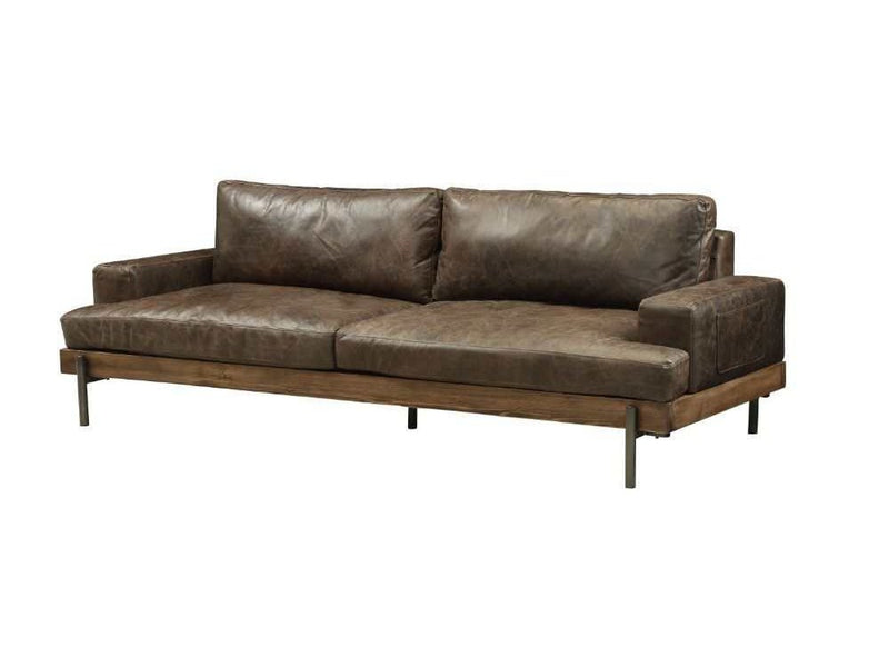 Silchester - Distress Chocolate Top Grain Leather & Oak Finish - Sofa - Ornate Home