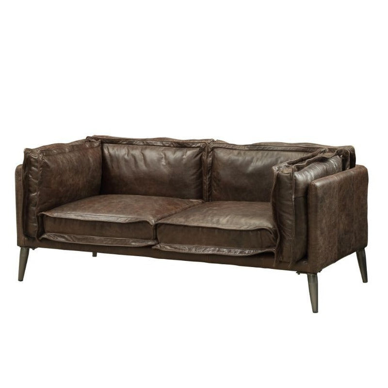 Porchester Distress Chocolate Top Grain Genuine Leather Loveseat