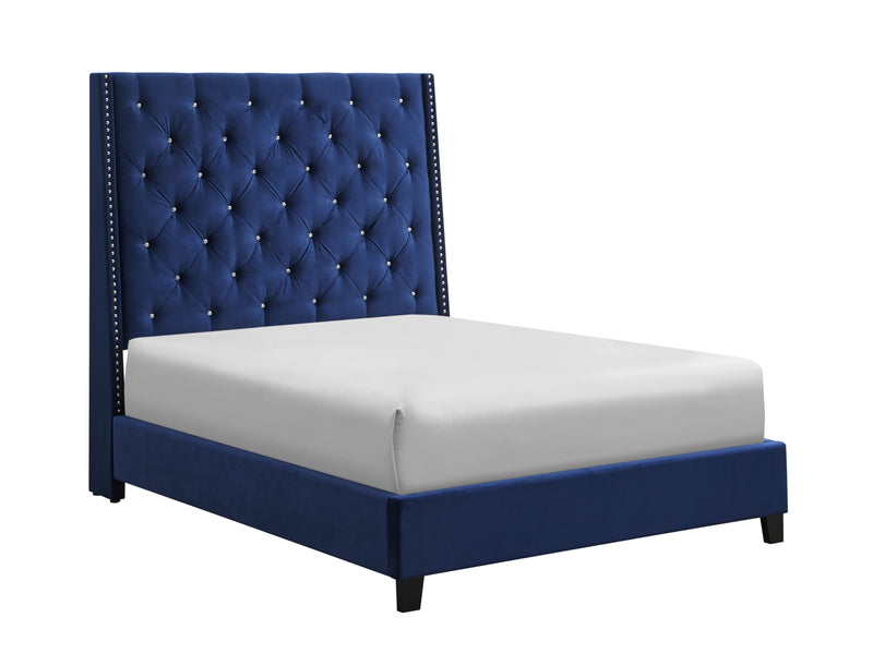 Chantilly Blue Velvet Upholstered Queen Bed