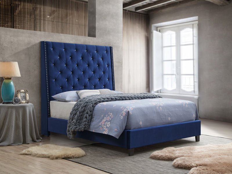 Chantilly Blue Velvet Upholstered King Bed