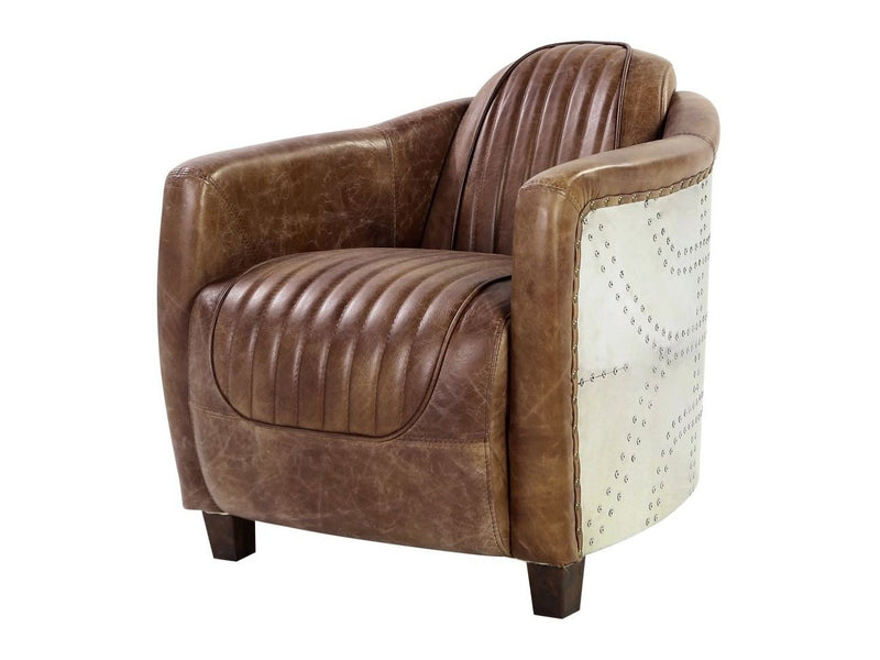 Brancaster Retro Brown Top Grain Genuine Leather & Aluminum Chair