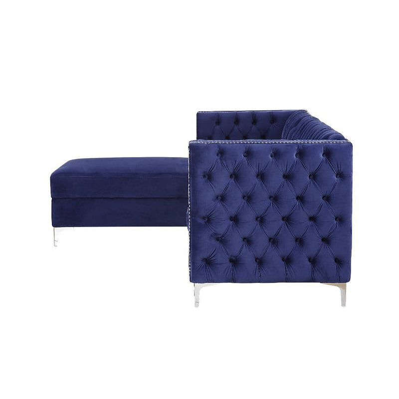 Sullivan Navy Blue Velvet Sectional Sofa w/ Storage Chaise