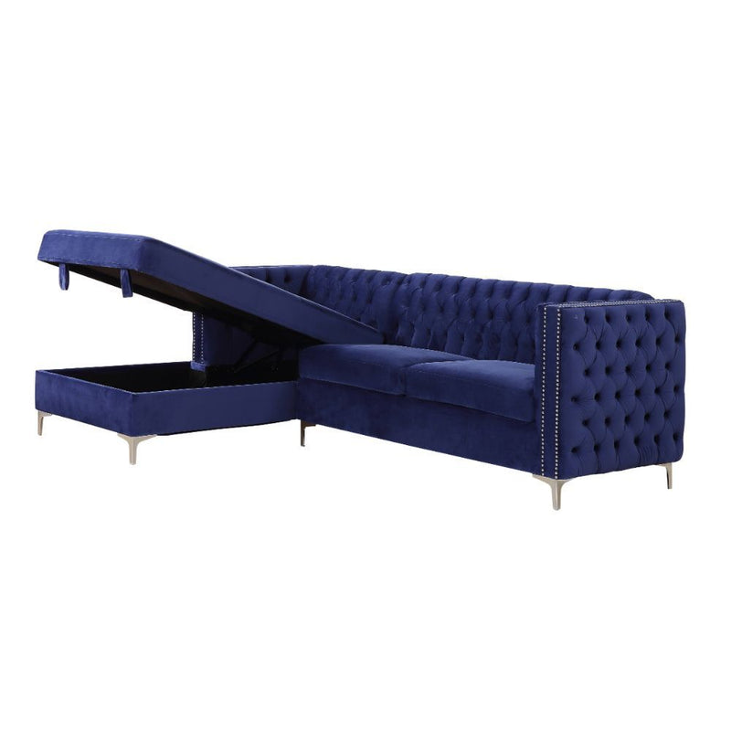 Sullivan Navy Blue Velvet Sectional Sofa w/ Storage Chaise