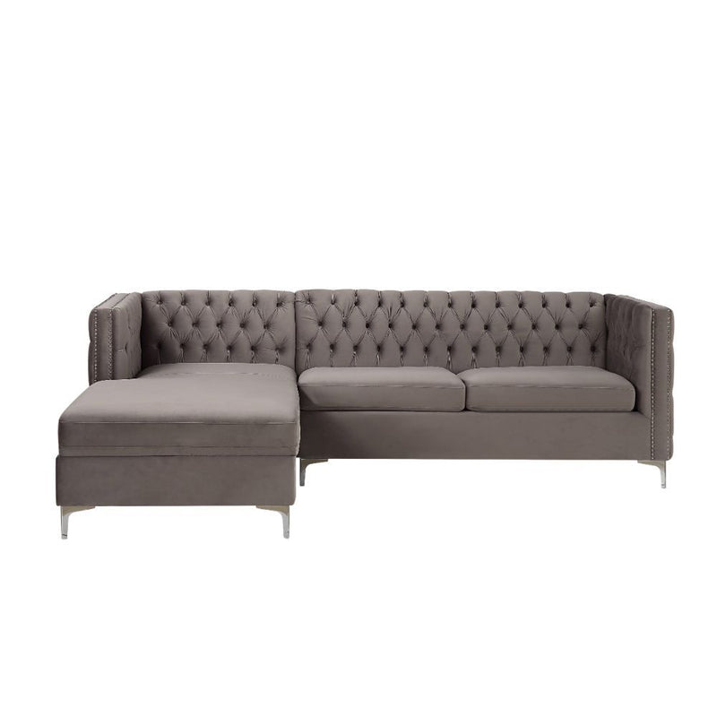 Sullivan Gray Velvet Sectional Sofa w/ Storage Chaise