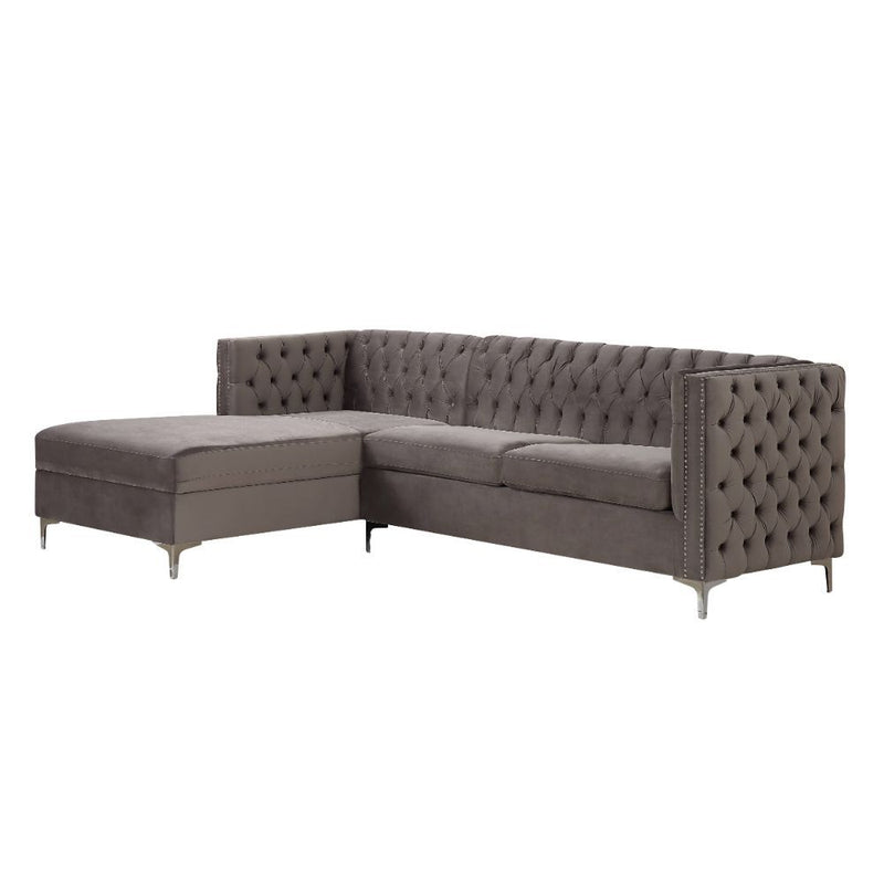 Sullivan Gray Velvet Sectional Sofa w/ Storage Chaise