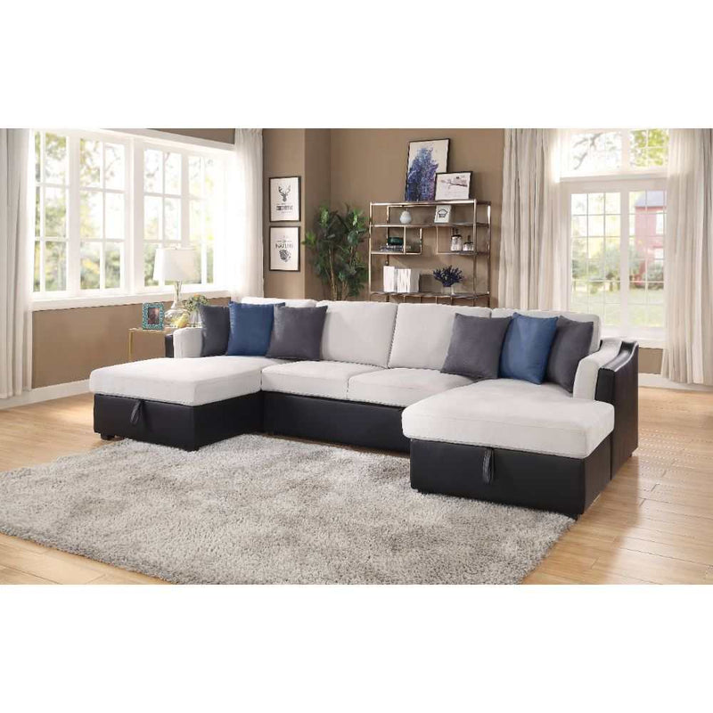 Merill - Beige & Black - Sectional Sleeper Sofa w/ Storage Chaise - Ornate Home