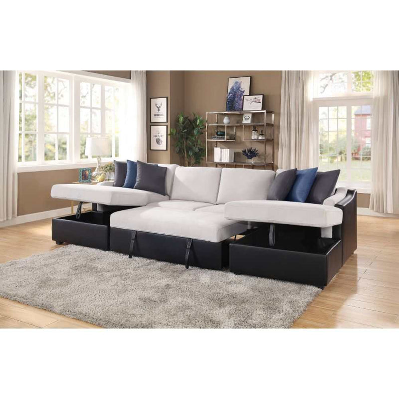 Merill - Beige & Black - Sectional Sleeper Sofa w/ Storage Chaise - Ornate Home