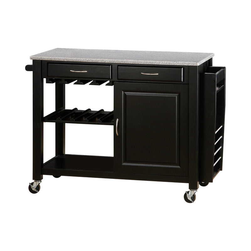 Rania - Black - Kitchen Cart w/ Granite Top - Ornate Home