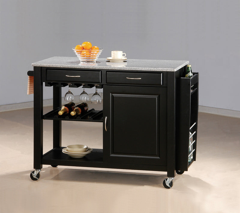 Rania - Black - Kitchen Cart w/ Granite Top - Ornate Home