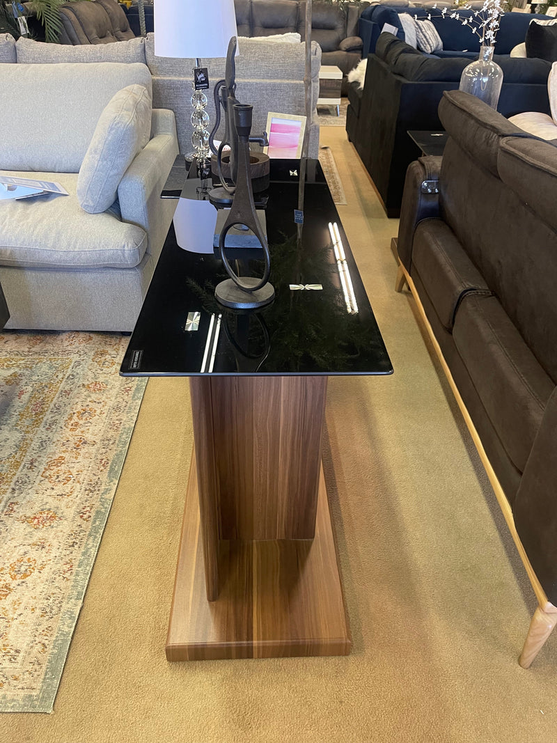 Mannedorf Dark Walnut & Black Glass Top Sofa Table