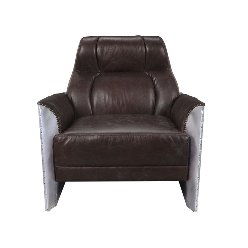 Brancaster Espresso Top Grain Genuine Leather & Aluminum Accent Chair