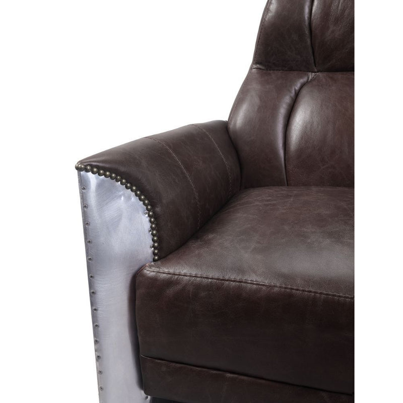 Brancaster Espresso Top Grain Genuine Leather & Aluminum Accent Chair