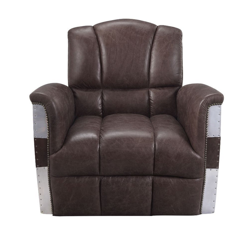 Brancaster Retro Brown Top Grain Genuine Leather & Aluminium Accent Chair