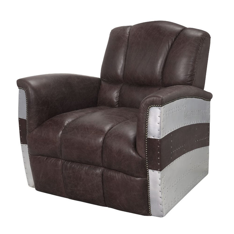 Brancaster Retro Brown Top Grain Genuine Leather & Aluminium Accent Chair