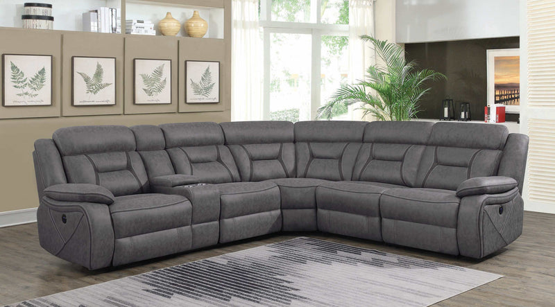 Higgins - Grey - 4pc Power Sectional - Ornate Home