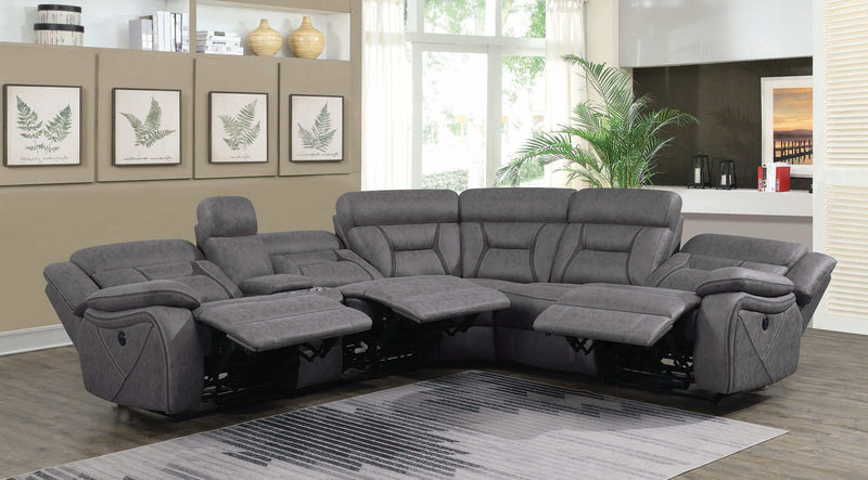 Higgins - Grey - 4pc Power Sectional - Ornate Home