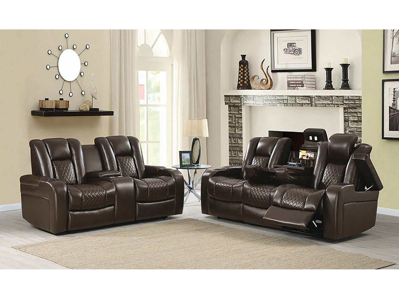 Delangelo - Brown - 2pc Power^2 Motion Living Room Set - Ornate Home