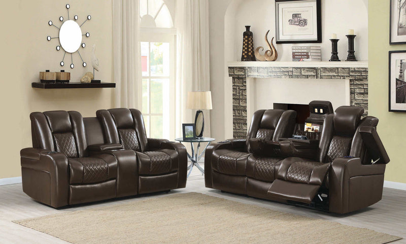 Delangelo - Brown - 2pc Power^2 Motion Living Room Set - Ornate Home