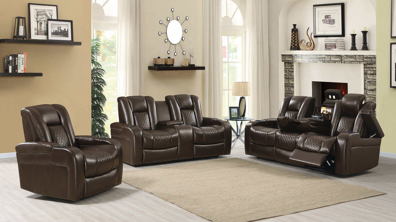 Delangelo - Brown - Power^2 Loveseat w/ Drop-Down Table - Ornate Home