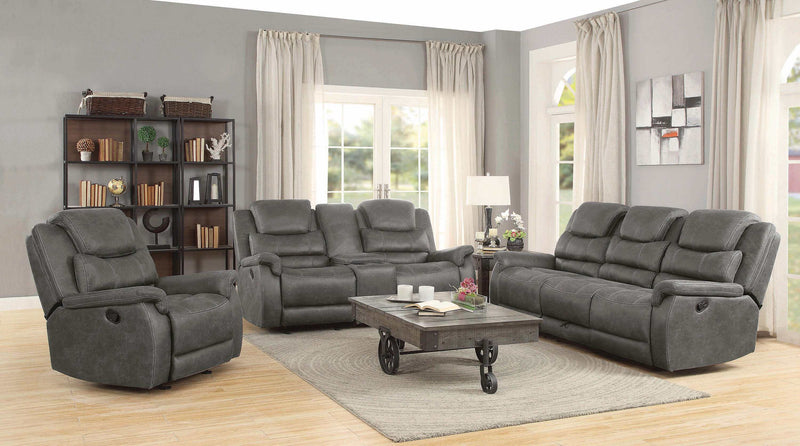 Wyatt - Grey - Glider Loveseat w/ Console - Ornate Home