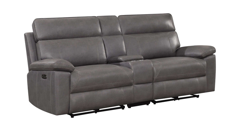 Albany - Grey -  Power Reclining Loveseat w/ Console - Ornate Home