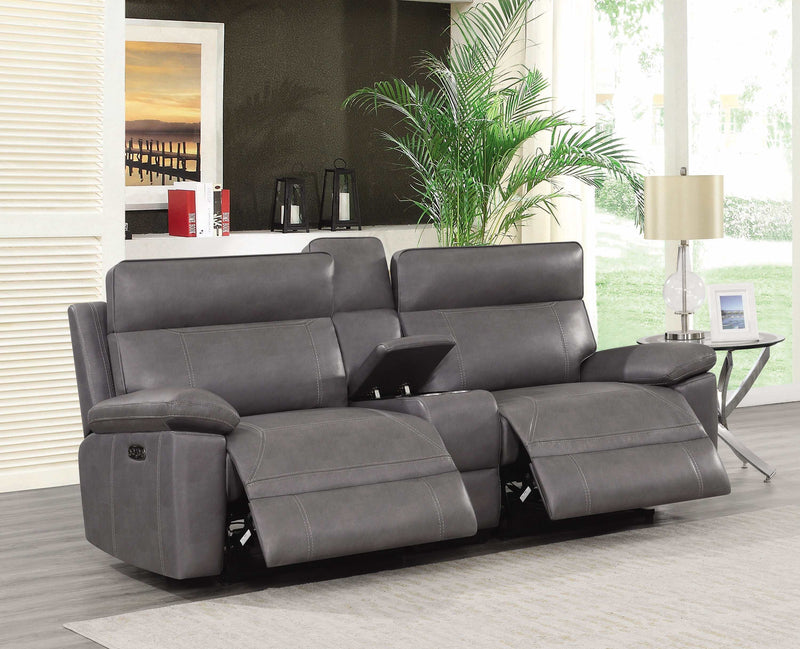 Albany - Grey -  Power Reclining Loveseat w/ Console - Ornate Home